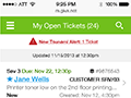 Giva Mobile: My Open Tickets with Tsunami Alert